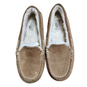 UGG Ansley Suede Wool Lined Moccasin Slippers 10 Tan Slip On